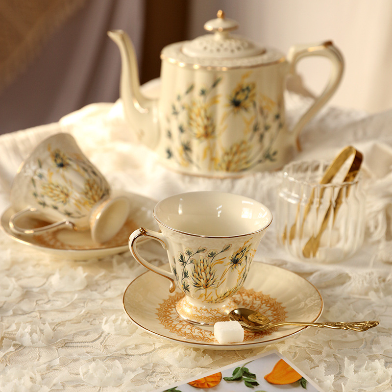 Coffee Tea English - Golden French Retro European Ceramic Gold