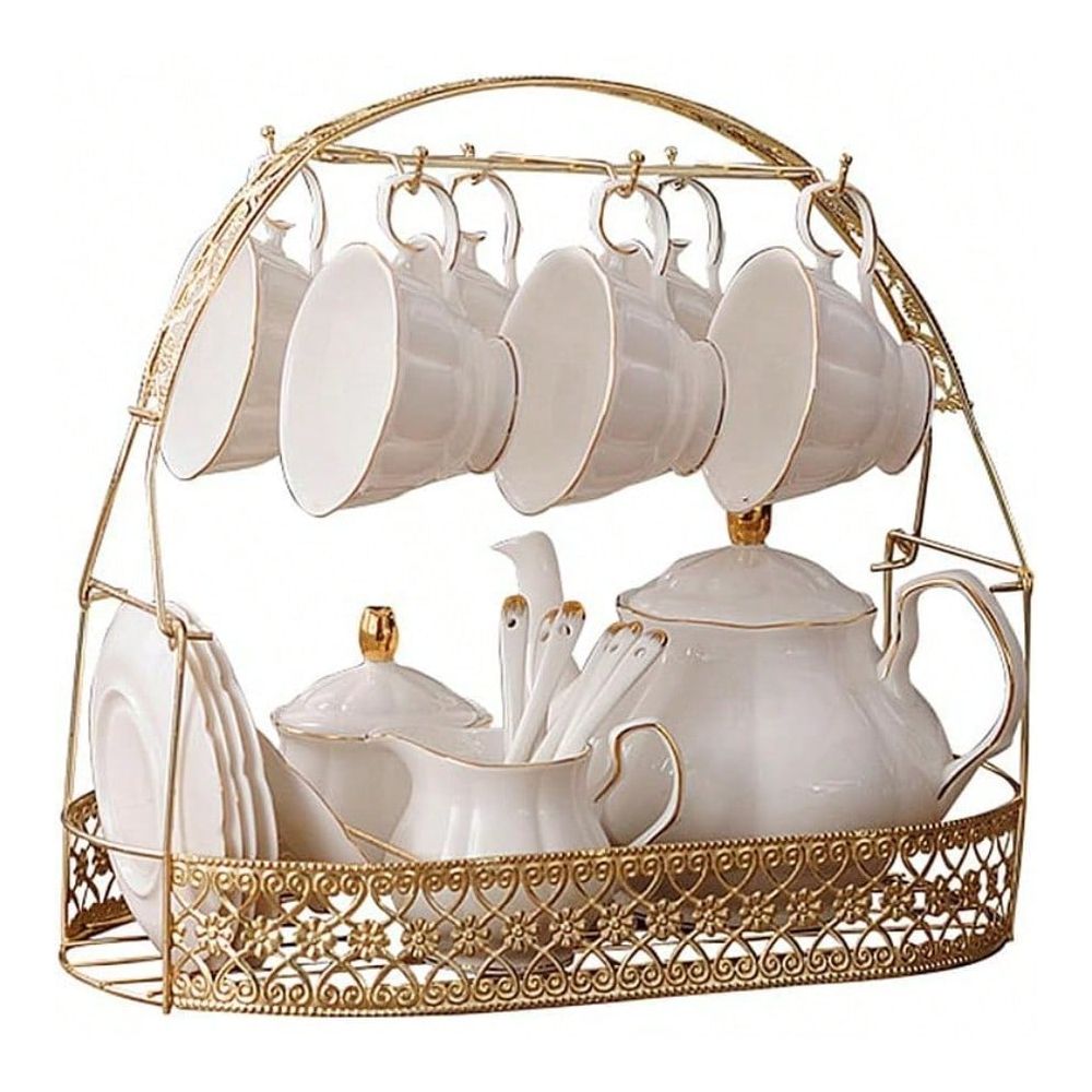 Coffee Tea English - 15 Pieces Simple White English Ceramic