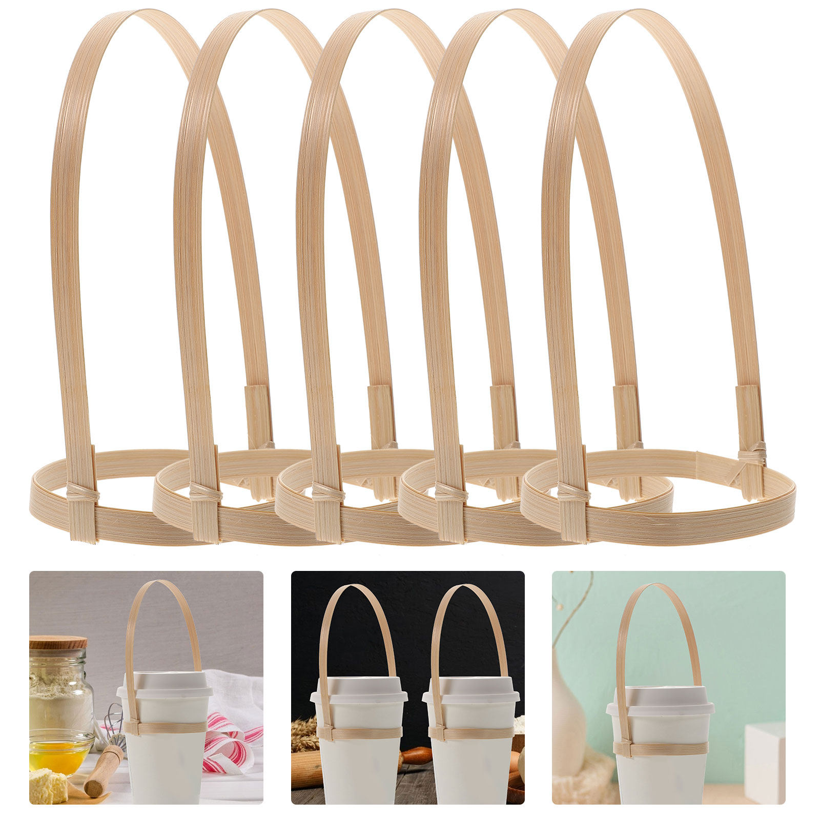 10Pcs Bamboo Drink Cup Carrier - Bamboo Tea Tray reseña y precio