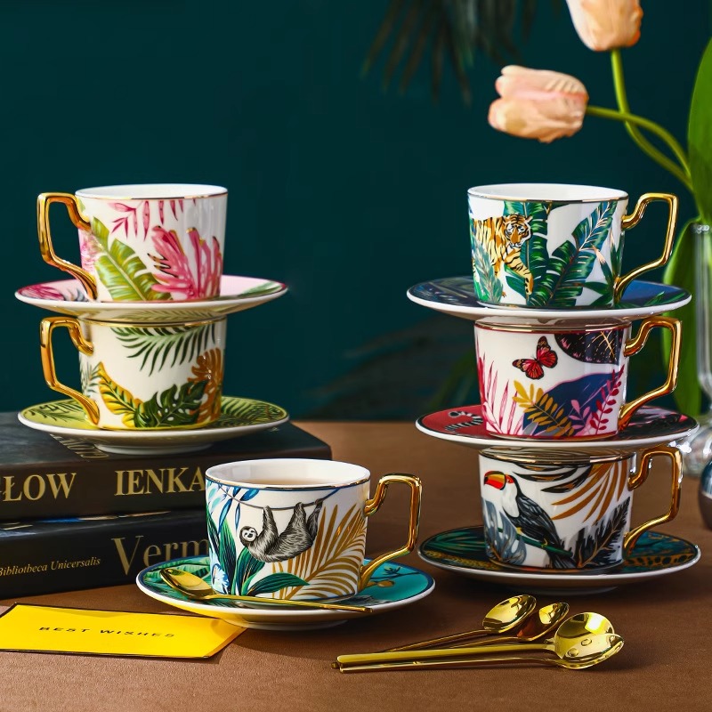 Jungle Animal Coffee Cup Plate - Coffee Tea English reseña y precio