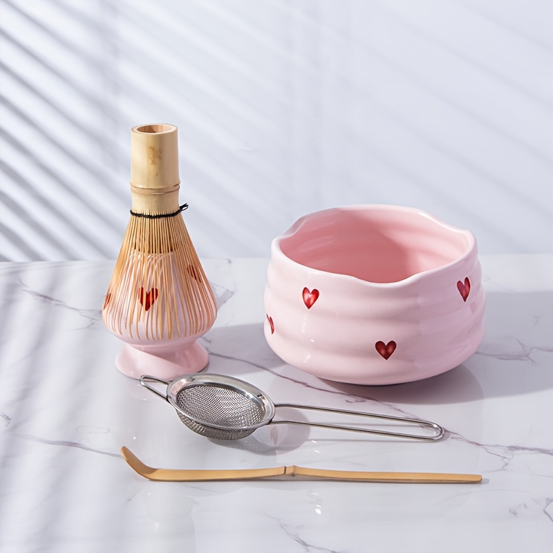 5pcs Pink Heart Decal Ceramic  - Matcha Whisk Set reseña y precio