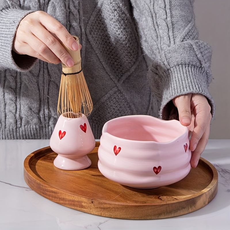 5pcs Pink Heart Decal Ceramic  - Matcha Whisk Set reseña y precio