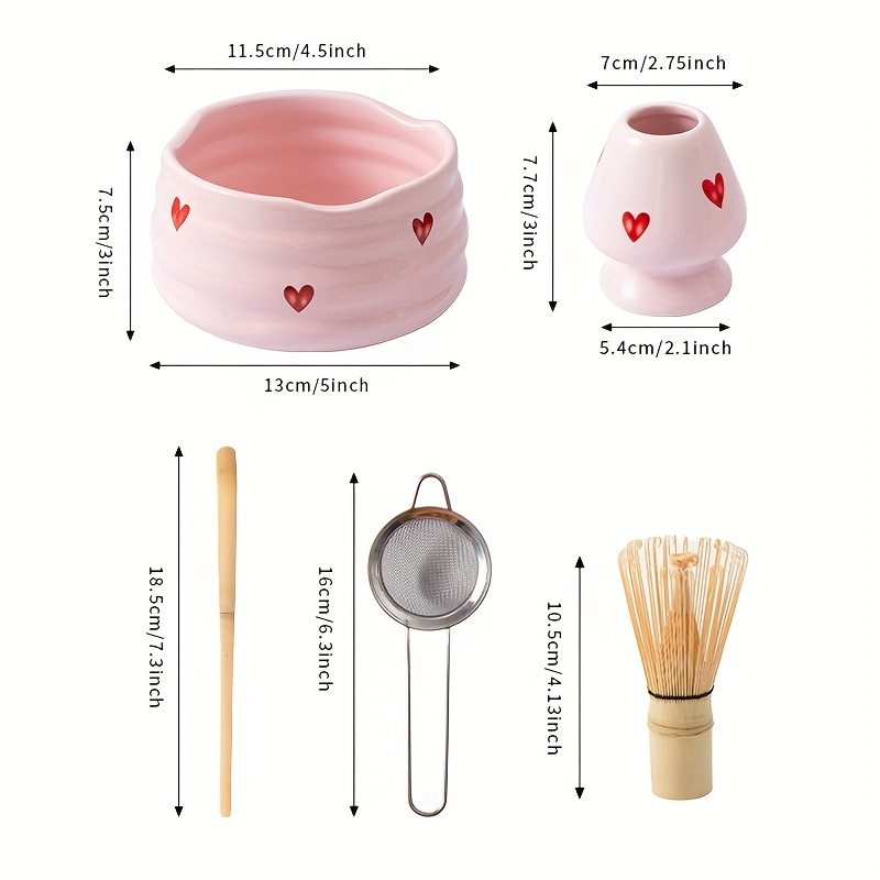 5pcs Pink Heart Decal Ceramic  - Matcha Whisk Set reseña y precio