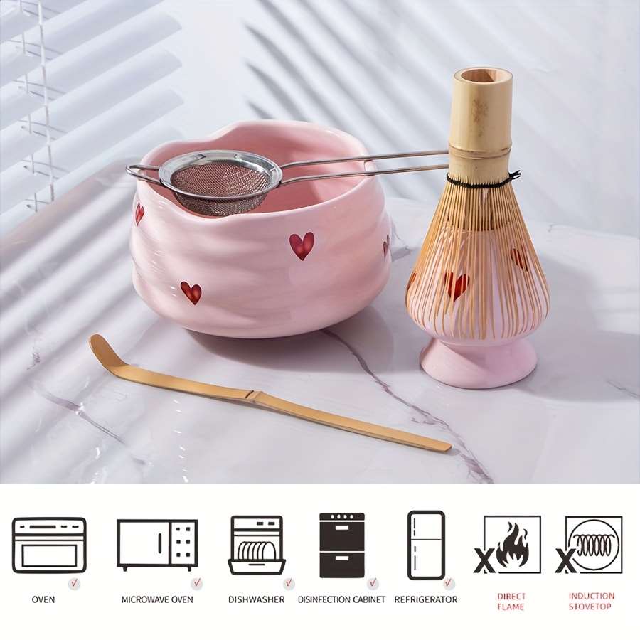 5pcs Pink Heart Decal Ceramic  - Matcha Whisk Set reseña y precio